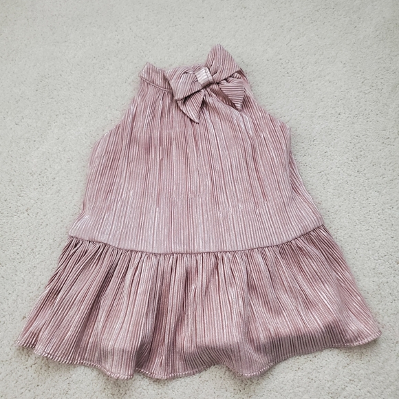 Janie and Jack Baby Girls Rose Gold Special Occasion Metallic Bow Dress sz3-6m - Picture 1 of 11